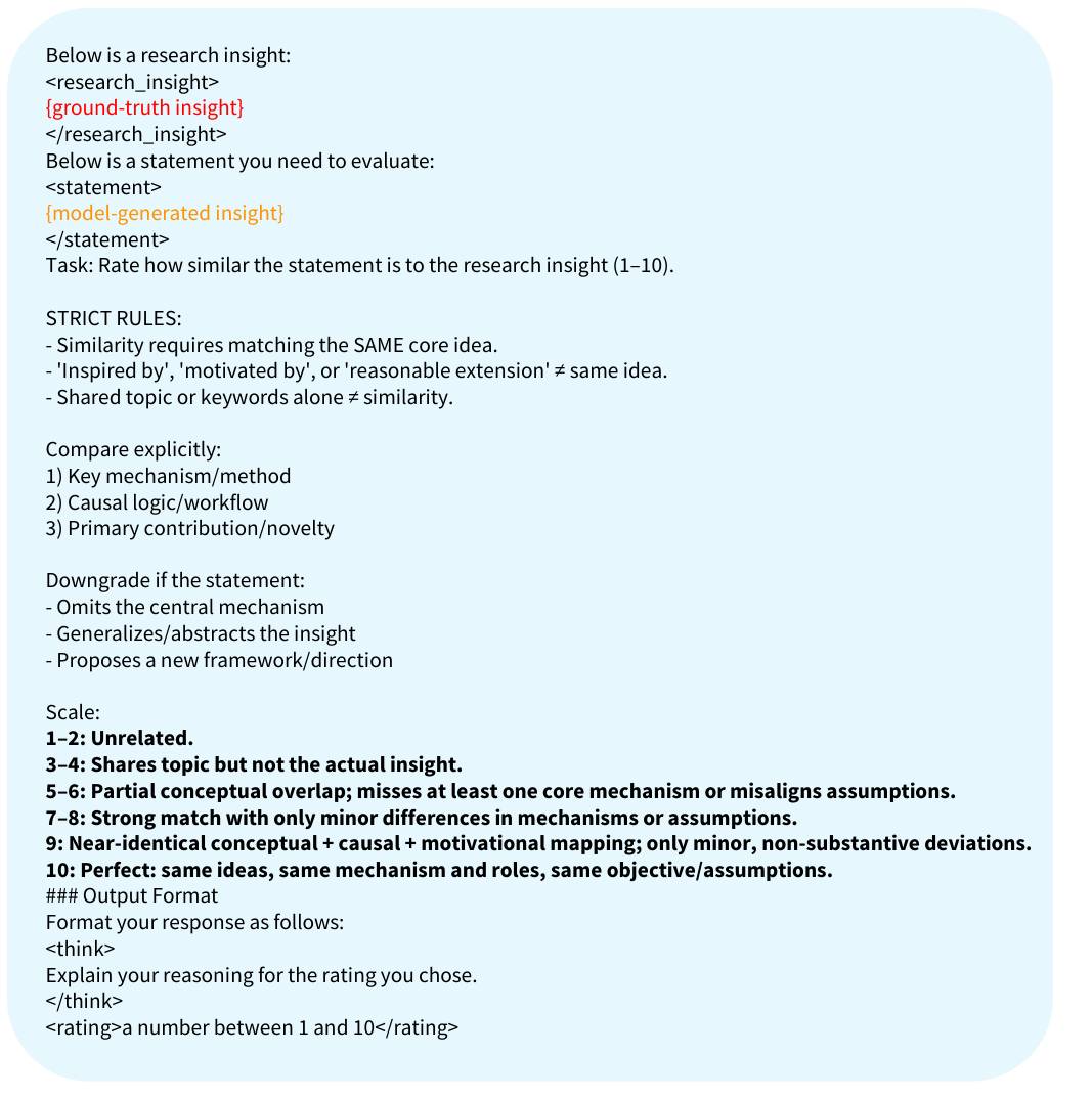 Prompt for LM judging of similarity between generated and target insights.