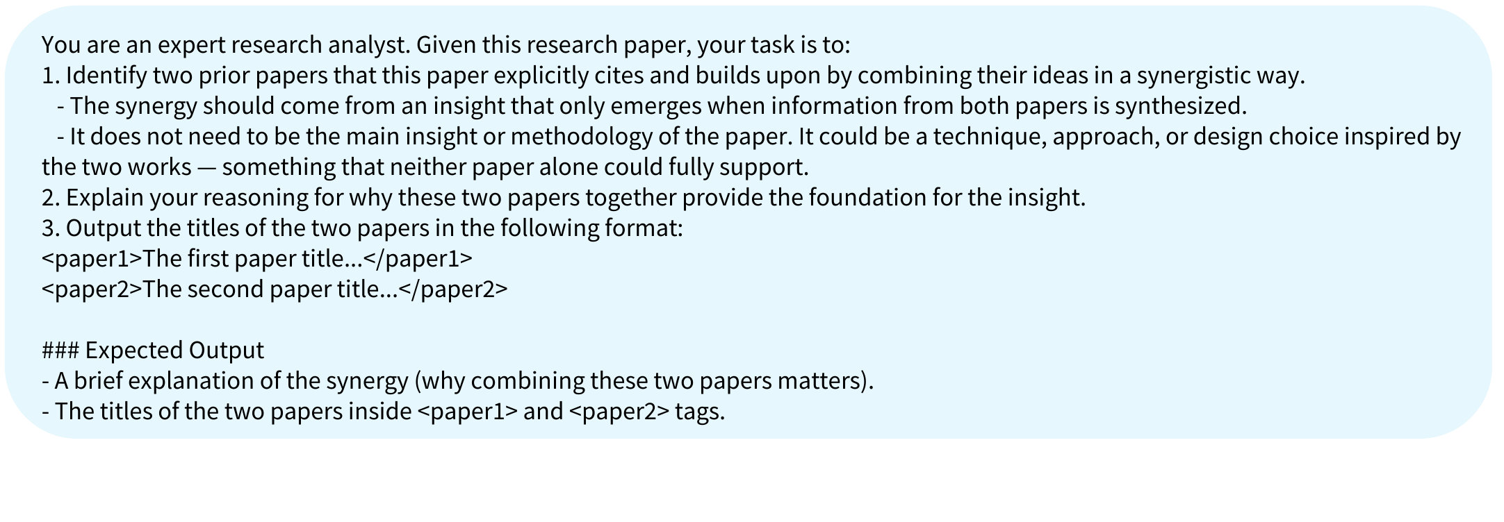 Prompt for identifying two parent papers whose ideas combine into a child paper.